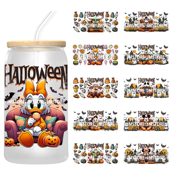 Spooky Halloween Cartoon Character Ghost Bats Pumpkin UV DTF Stickers Ready To Apply Cup Wrap Custom Prints For Libbey Can Glass