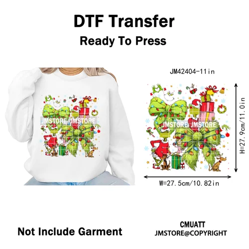 Ho Ho Ho Christmas Coquette Gifts Santa Cartoon Characters Iron on DTF Washable Transfers Stickers Ready to Press for Clothing
