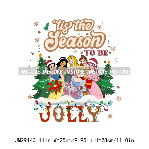 Cartoon Princess Jolly Tis The Season Christmas Party Best Day Ever Iron On DTF Transfers Stickers Ready To Press For T-shirts