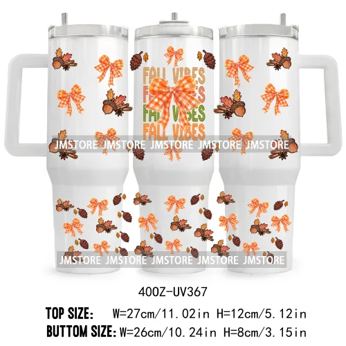 Leopard Pumpkin Coquette Bow UV DTF 40OZ Tumbler Wrap Ready To Apply Waterproof Custom Logo Fall Autumn Vibes Transfer Stickers