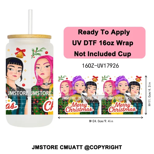 Kpop Demon Inspired Movie Christmas Santa Hat 16OZ UV DTF Cup Wrap Ready To Apply Durable Transfer Stickers For Libbey Glass Can