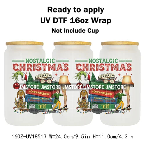 Mean Guy Christmas Movie Vacation Holiday 16OZ UV DTF Cup Wraps Ready To Apply Waterproof Transfer Stickers For Libbey Glass Can