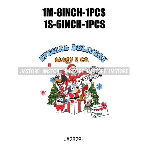 Cute Cartoon Blue Dog Family Character Merry Christmas Vibes Decals Iron On DTF Transfers Stickers Ready To Press For Sweatshirt
