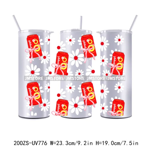 New Floral Soda Can Flowers Coquette Drinks 20OZ UV DTF Skinny Tumbler Wrap Transfer Stickers Waterproof Custom Logo For Tumbler