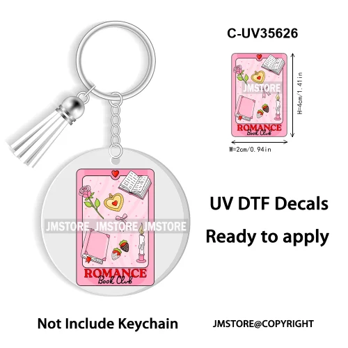 Spicy Books Positive Quotes Romance Book Club WaterProof Logo Ready To Apply UV DTF Stickers For Round Circle Keychain Keyring