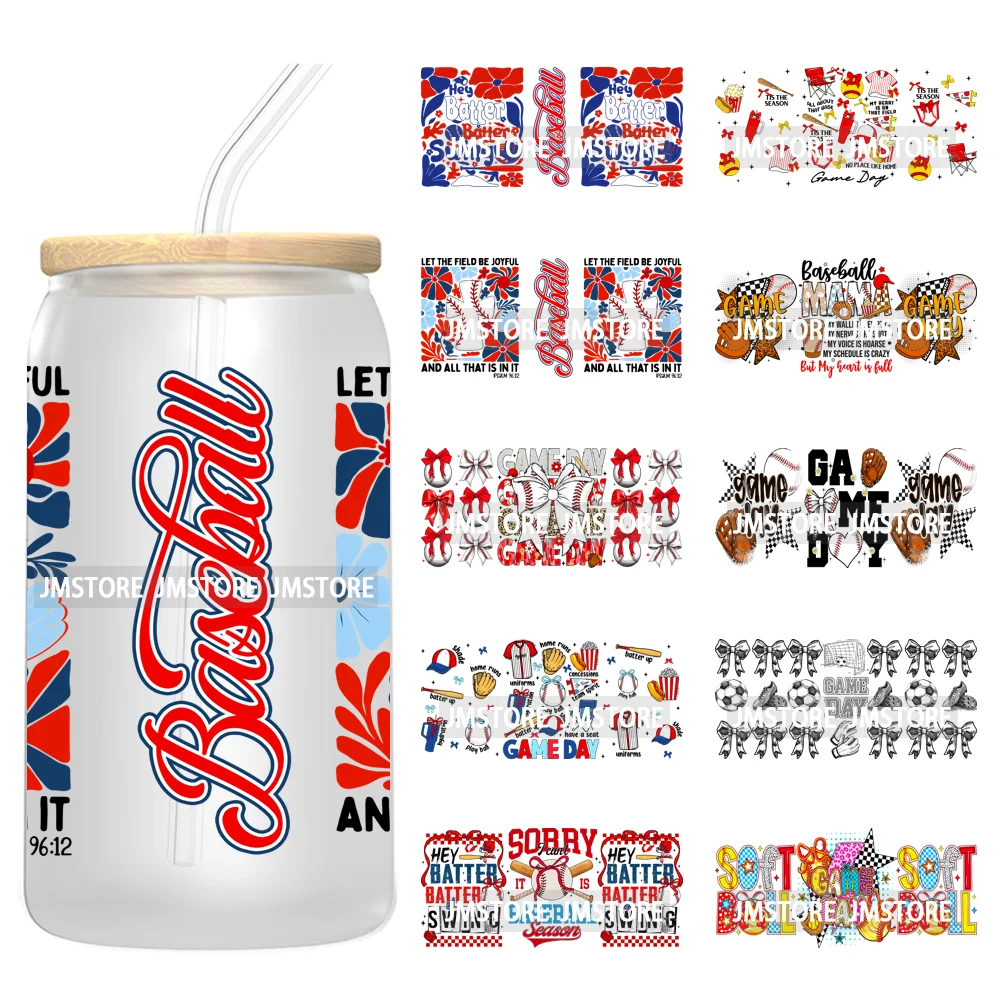 Coquette Baseball Mama Game Day 16OZ UV DTF Cup Wraps Ready To Apply Waterproof Transfer Stickers For Libbey Glass Can Tumbler