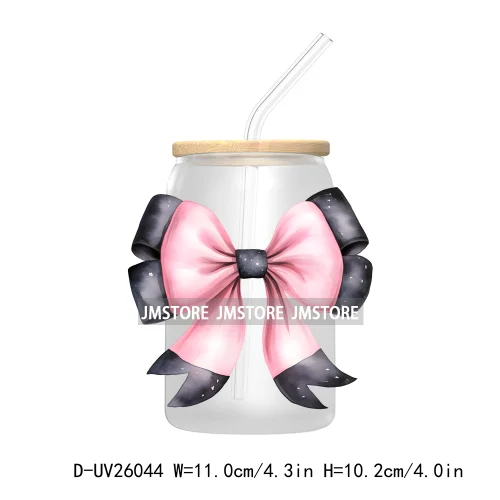 Black Pink Coquette Bow UV DTF Transfer Stickers Decals For Libbey Cold Cups Mugs Tumbler DIY Custom Logo Labels Soft Girl Era