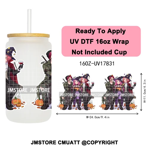Kpop Movie Demon Hunters Boo Halloween Pumpkin Party 16OZ UV DTF Cup Wraps Ready To Apply Transfer Stickers For Libbey Glass Can
