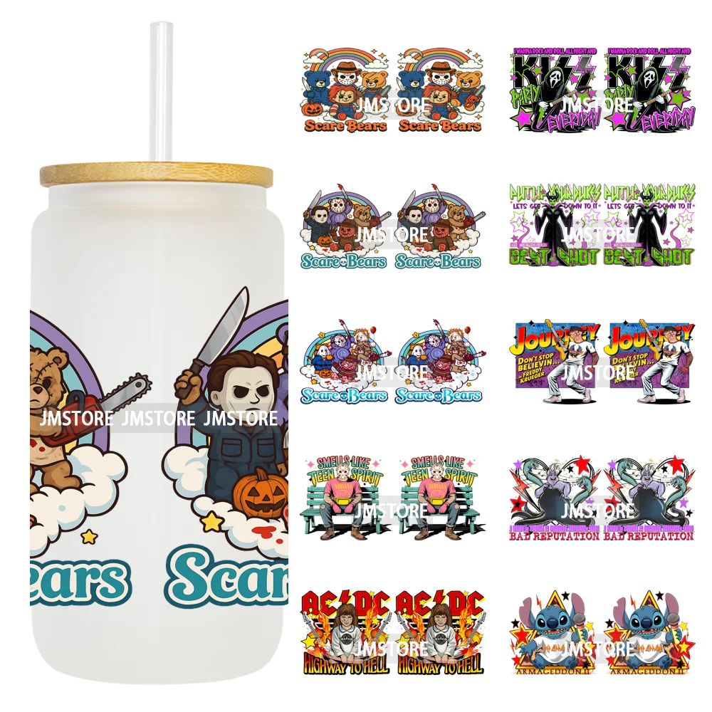Scare Bears Halloween Horror Villain UV DTF Cup Wrap Ready To Apply Transfer Stickers Waterproof For Libbey Glass Can 16OZ Wraps