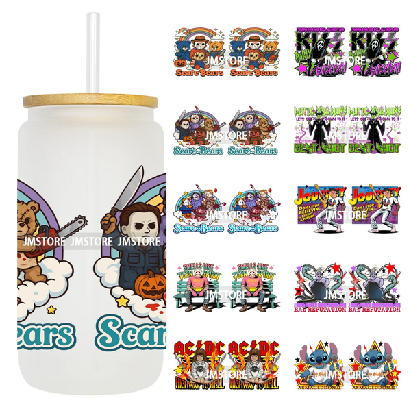 Scare Bears Halloween Horror Villain UV DTF Cup Wrap Ready To Apply Transfer Stickers Waterproof For Libbey Glass Can 16OZ Wraps