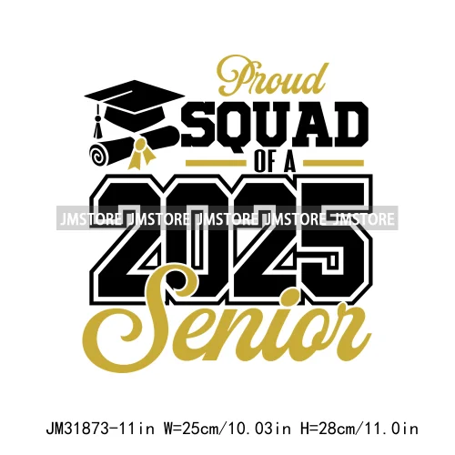 High School Graduation Proud Mom Of Senior 2025 Letters Iron On DTF Heat Transfers Stickers Ready To Press For T-shirts Bags