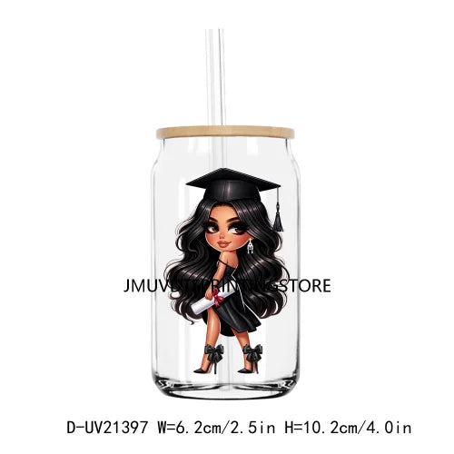 Chibi Latina Graduation Diploma UV DTF Transfer Stickers Decals For Libbey Cold Cups Mug Tumbler Waterproof DIY Logo Senior 2024