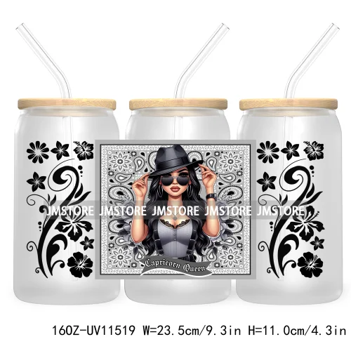 12 Zodiac Queens Chicana Mexican Girl 16OZ UV Cup Wrap DTF Transfer Stickers For Libbey Glass Can Cups Tumbler Waterproof Labels