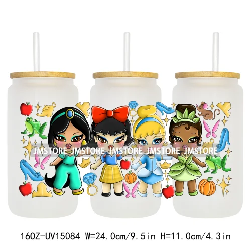 Fashion Princess Monster Doll 16OZ UV DTF Cup Wraps Ready To Apply Waterproof Transfer Stickers For Libbey Glass Can Tumbler