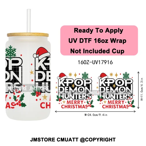 Merry Christmas Kpop Movie Character Anime Girl UV DTF Stickers Ready To Apply Cup Wrap High Quality For 16OZ Libbey Can Glass