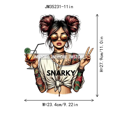 Cool Sarcasm Edgy Tattoo Idgaf Girl Iced Coffee Rebellious Women Iron on DTF Transfers Stickers Ready to Press for Clothing Bags