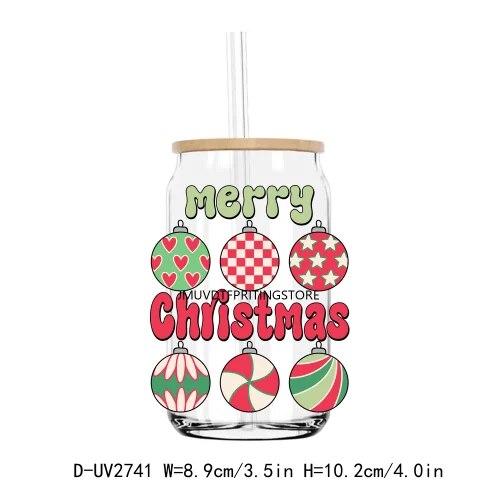 Merry And Bright Christmas Season UV DTF Transfers Stickers Decals For Libbey Cold Cups Mugs Tumbler Waterproof DIY Craft