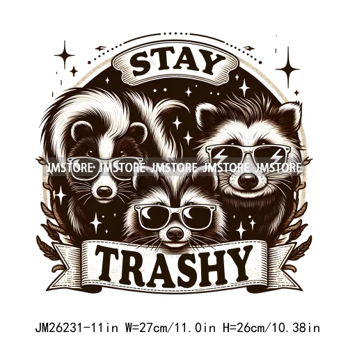 Animal Boujee Raccoon Stay Trashy Summer Vibes Highland Cow Design Logo DTF Iron On Transfer Stickers Ready To Press For Hoodies