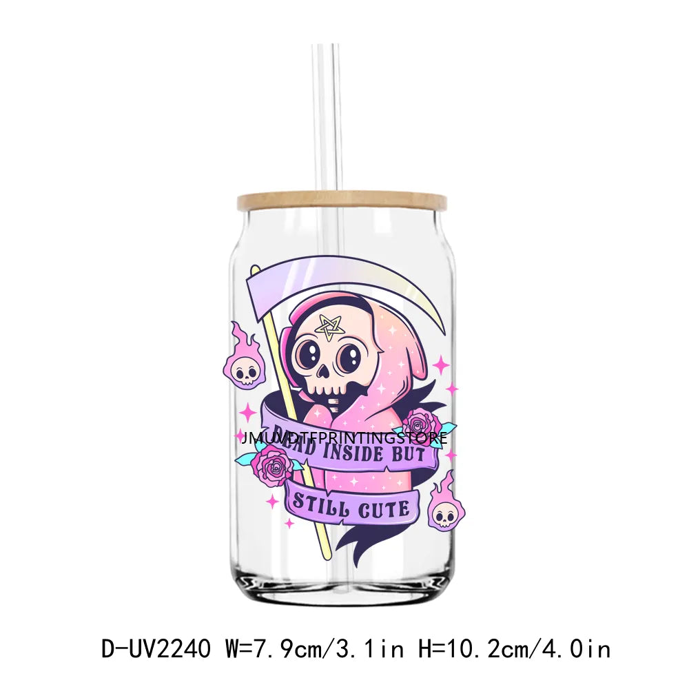 Horror Halloween Skeletion Trick Or Treat UV DTF Transfer Stickers Decals For Libbey Cold Cups Mugs Tumbler Waterproof DIY Craft