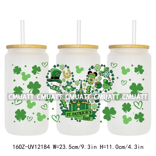 Cartoon St Patricks' Day Lucky Shamrock Animals 16OZ UV DTF Cup Wrap Sticker Custom Label Waterproof Logo For Libbey Glass Can