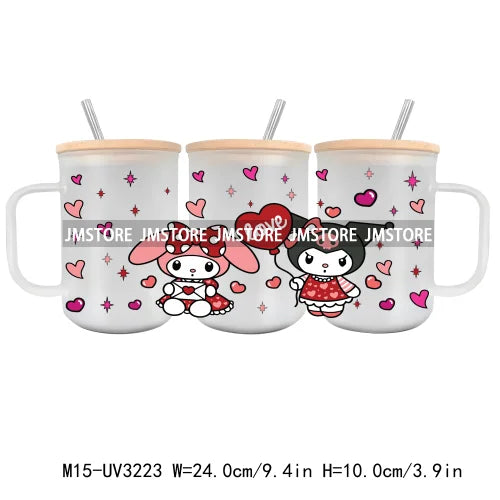 Love Cartoon Copule UV DTF Sticker For 15OZ Mug Libbey Glass Cup Can Wrap Transfer Sticker Custom Label DIY Logo Valentine's Day