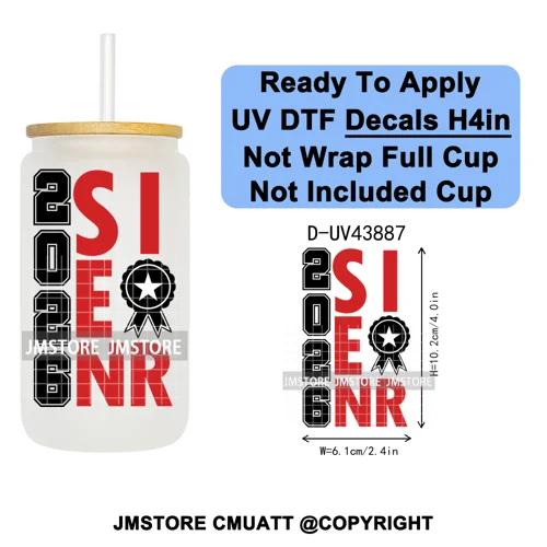 College Grad Class Of 2026 UV DTF Cup Decals Ready To Apply Transfer Stickers Durable Custom Labels For Libbey Glass Can Mugs
