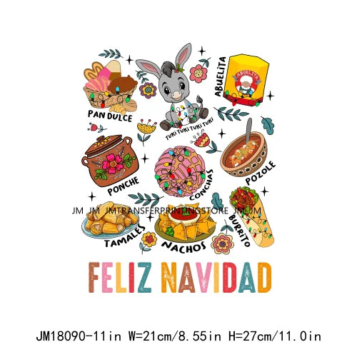 New Feliz Navidad Mi Donkey Conchas Latin Tis The Season Mexican Culture Christmas Cheerleader DTF Transfer Stickers For Clothes