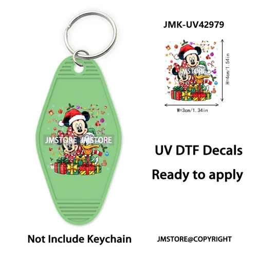 Cartoon Friends Christmas Holiday UV DTF Keychain Wraps Ready To Apply Waterproof High Quality Decals For Hotel Motel Keychain