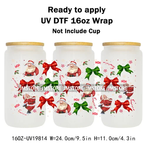 Coquette Christmas Tress Jingle Bells UV DTF Transfer Sticker Cup Tumbler Wrap DIY Labels For 16OZ Libbey Glass Bottle Mug Wraps