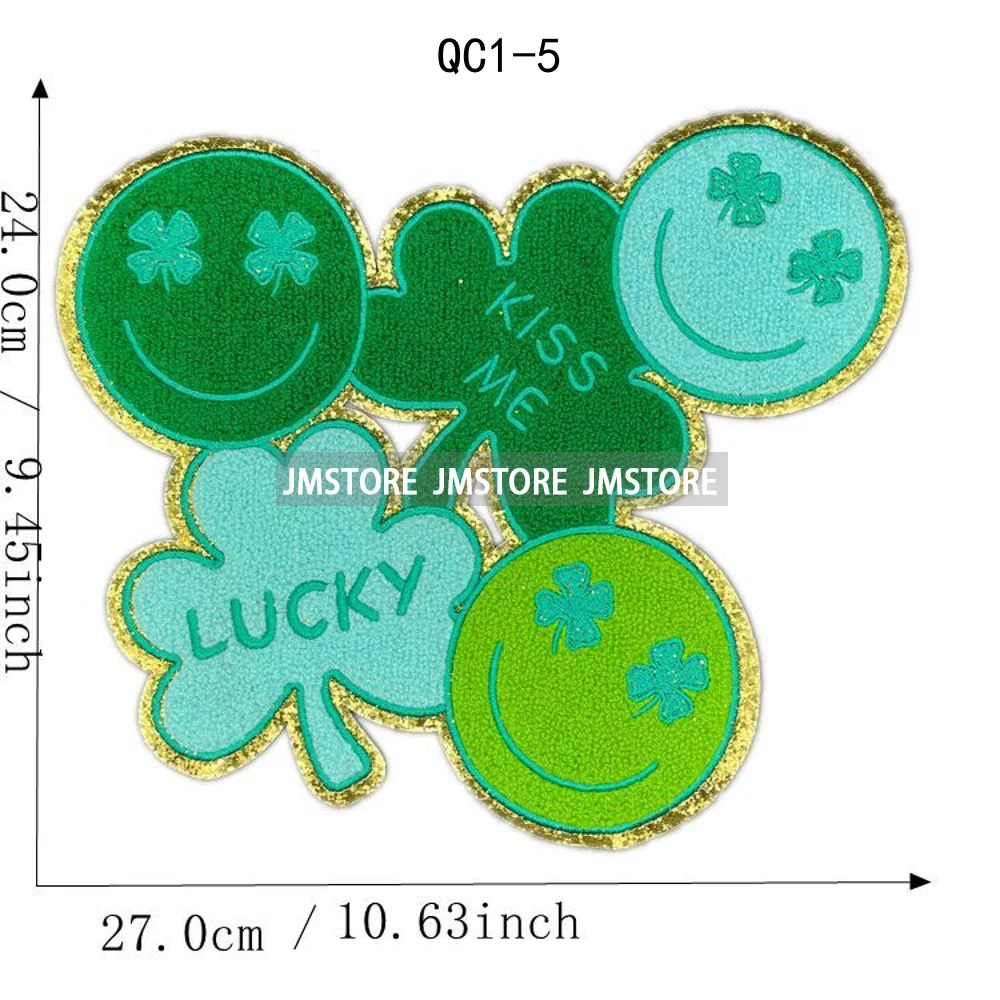 Fashion Clover Lucky Shamrock Irish St Patrick's Day Embroidery Iron on Chenille Patches For Sweatshirts Bags