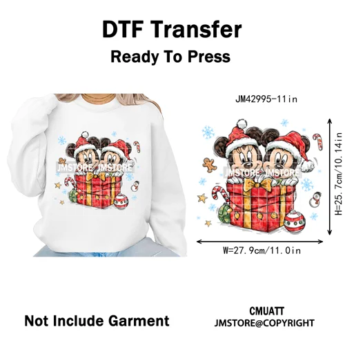 Funny Cartoon Mouse Friends Merry Christmas Movie Character Xmas Season Iron on DTF Transfer Stickers Ready to Press for Hoodies