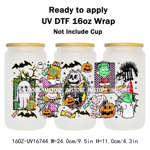 Cartoon Horror Halloween Nightmare UV DTF Wraps Transfer Sticker Selfadhesive Waterproof High Quality For 16OZ Libbey Glass Can