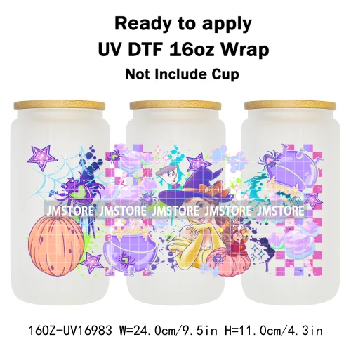 Witchy Princess Halloween Trick Or Treat 16OZ UV DTF Cup Wraps Ready To Apply Waterproof Transfer Stickers For Libbey Glass Can