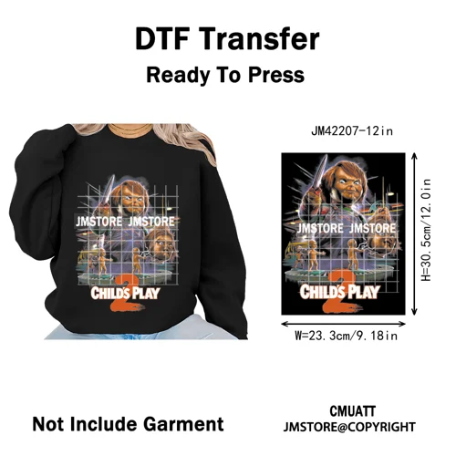 12in Retro Halftone Movie Halloween Spooky Popular Shows Iron on DTF Washable Transfers Stickers Ready to Press for Hoodies