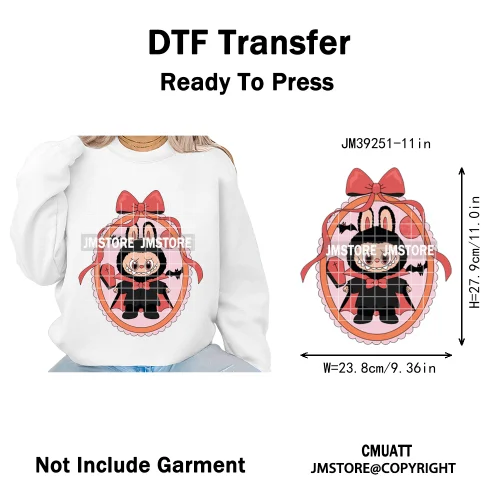 Trendy Cute Cartoon Doll Coquette Mirror Horror Halloween Iron on DTF Washable Transfers Stickers Ready to Press for Clothing