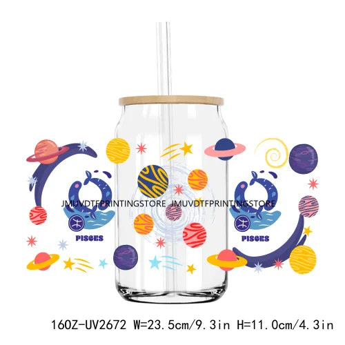 Fantasy Zodiac Signs With Planet UV DTF Sticker For 16OZ Libbey Glass Cup Can Wrap Transfer Sticker Custom Labels DIY Logo