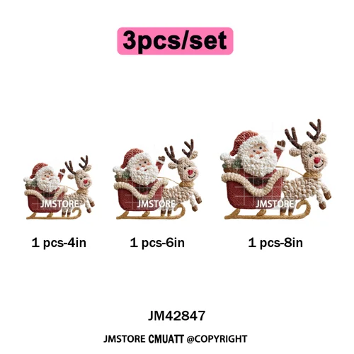 Funny Faux Yarn Crochet Christmas Tree Santa Winter Season Iron on DTF Washable Transfers Stickers Ready to Press for Textiles