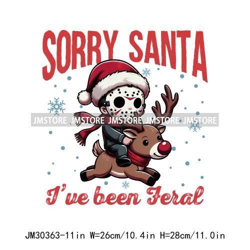 Horror Merry Creepmas Sorry Santa I've Been Feral Howdy Christmas Iron On DTF Transfers Stickers Ready To Press For T-shirts