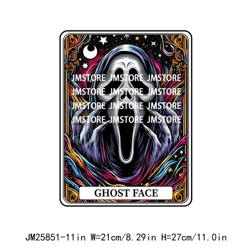 New Halloween Trickster Killer Scary Characters Tarot Cards Thermal Logos DTF Iron On Heat Press Transfers Stickers For Clothes