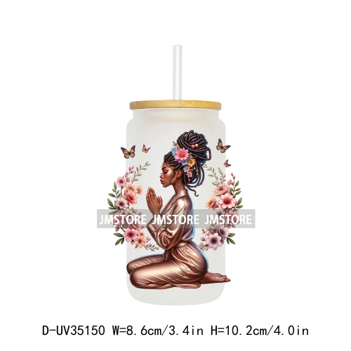 Black Girl Praying Faith Religious Woman UV Sticker Decals For Libbey Cold Cups Mugs Tumbler Transfer Stickers Waterproof Prints