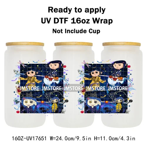 Coquette Bow Movie Eyes Cartoon Character 16OZ UV DTF Cup Wraps Ready To Apply Waterproof Transfer Stickers For Libbey Glass Can