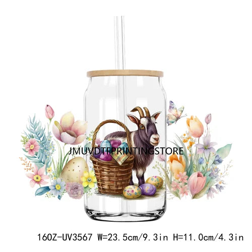 Happy Easter Day UV DTF Sticker For 16OZ Libbey Glass Cup Can Wrap Transfer Sticker Custom Labels DIY Logo Animals Bunny Eggs