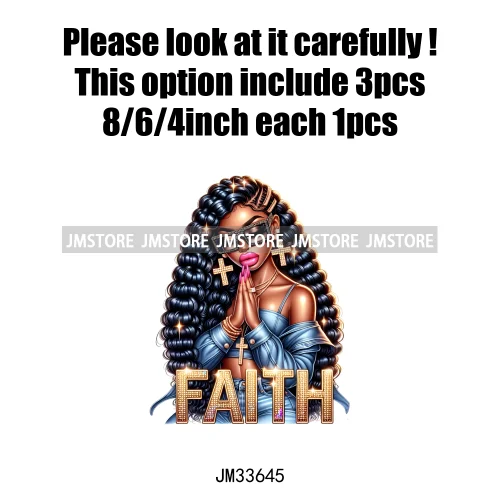 Christian Bible Urban Praying Afro Girls Jesus Faith God Love Cross Iron On DTF Transfer Stickers Ready To Press For Hoodies Bag