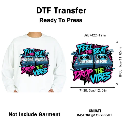 12in Dino Trucks Drip Or Die Skull Beats Graffiti Streetwear Man Design Iron on DTF Transfer Stickers Ready to Press for Clothes