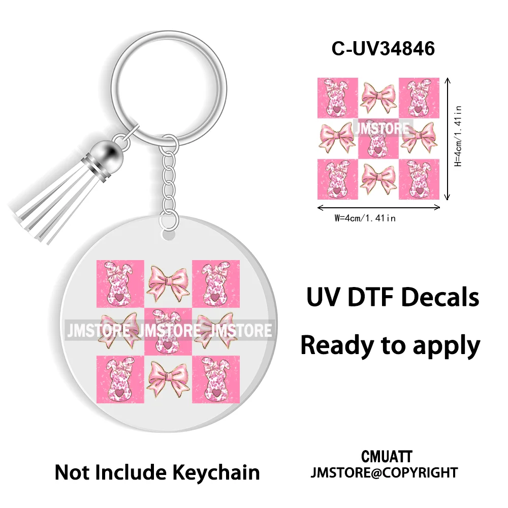 Happy Easter School Teacher Life Retro Coquette Easter Bunny WaterProof UV DTF Sticker For Round Circle Acrylic Keychain Keyring