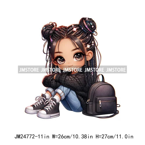 Washable Fashion Dreadlocks Cozy Casual School Chibi Girls Designs Iron On Heat Press DTF Transfer Stickers For Clothing Bags