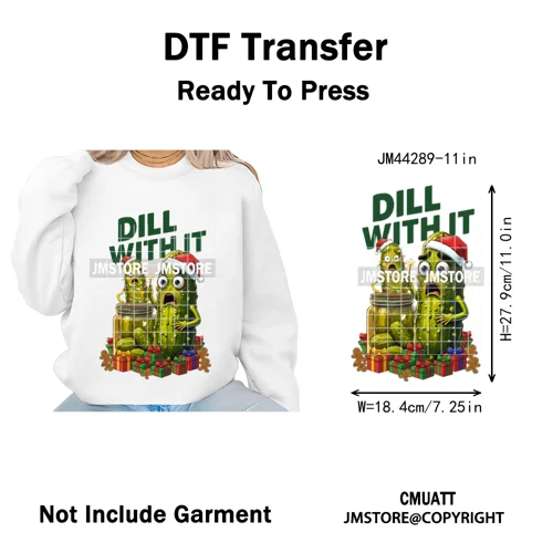 Merry Pickles Christmas Xmas Cucumber Holiday Santa Iron on Washable DTF Heat Transfer Stickers Ready to Press for T-shirts Bags