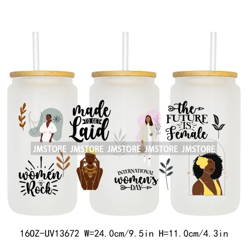 Lady Girl Power Black Woman Affirmations UV DTF Wraps Transfer Sticker Waterproof High Quality For 16OZ Libbey Glass Can Tumbler