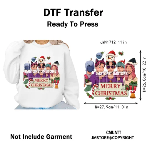 Holly Stars Gifts Happy Kpop Christmas Vibes Winter Holiday Iron on DTF Washable Transfers Stickers Ready to Press for Hoodies