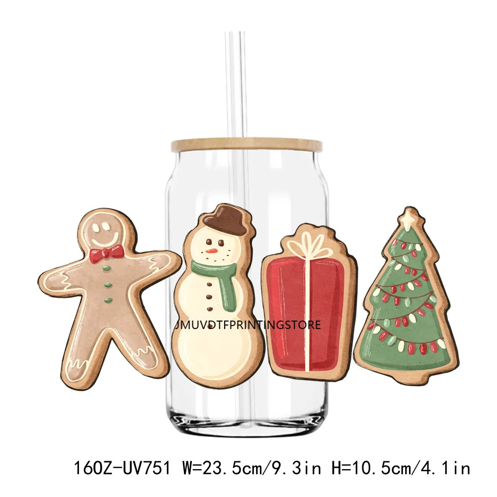 Christmas Coffee Santa 16OZ UV DTF Cup Wrap Transfers Stickers Custom Labels DIY Durable Waterproof Logo For Libbey Glass Can